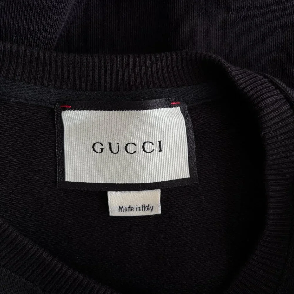 GUCCI Men's Black Leopard Appliqué Logo Print Crewneck Sweatshirt - Picture 5 of 7